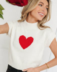 Heart Graphic Cropped Short Sleeve Sweater