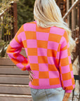 Checker Polo Collar Baggy Knit Sweater