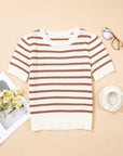 Eloise Stripe Scalloped Round Neck Short Sleeve Sweater