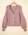 Textured Knit Button Front V-Neck Cardigan