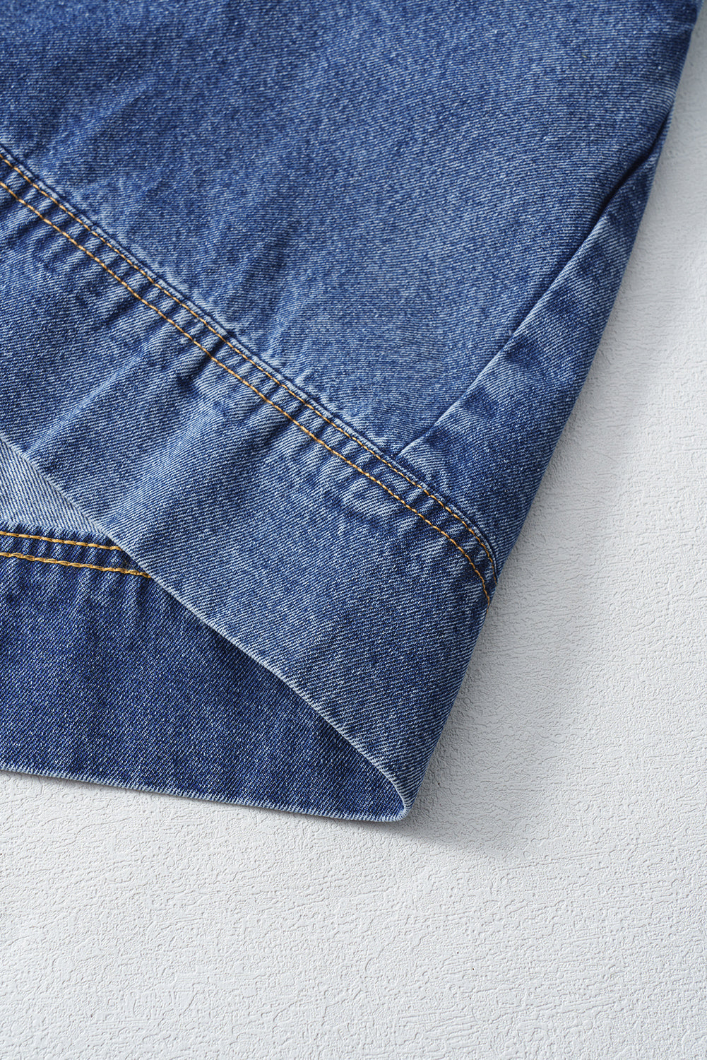 Blue Short Sleeve Collared Denim Mini Dress
