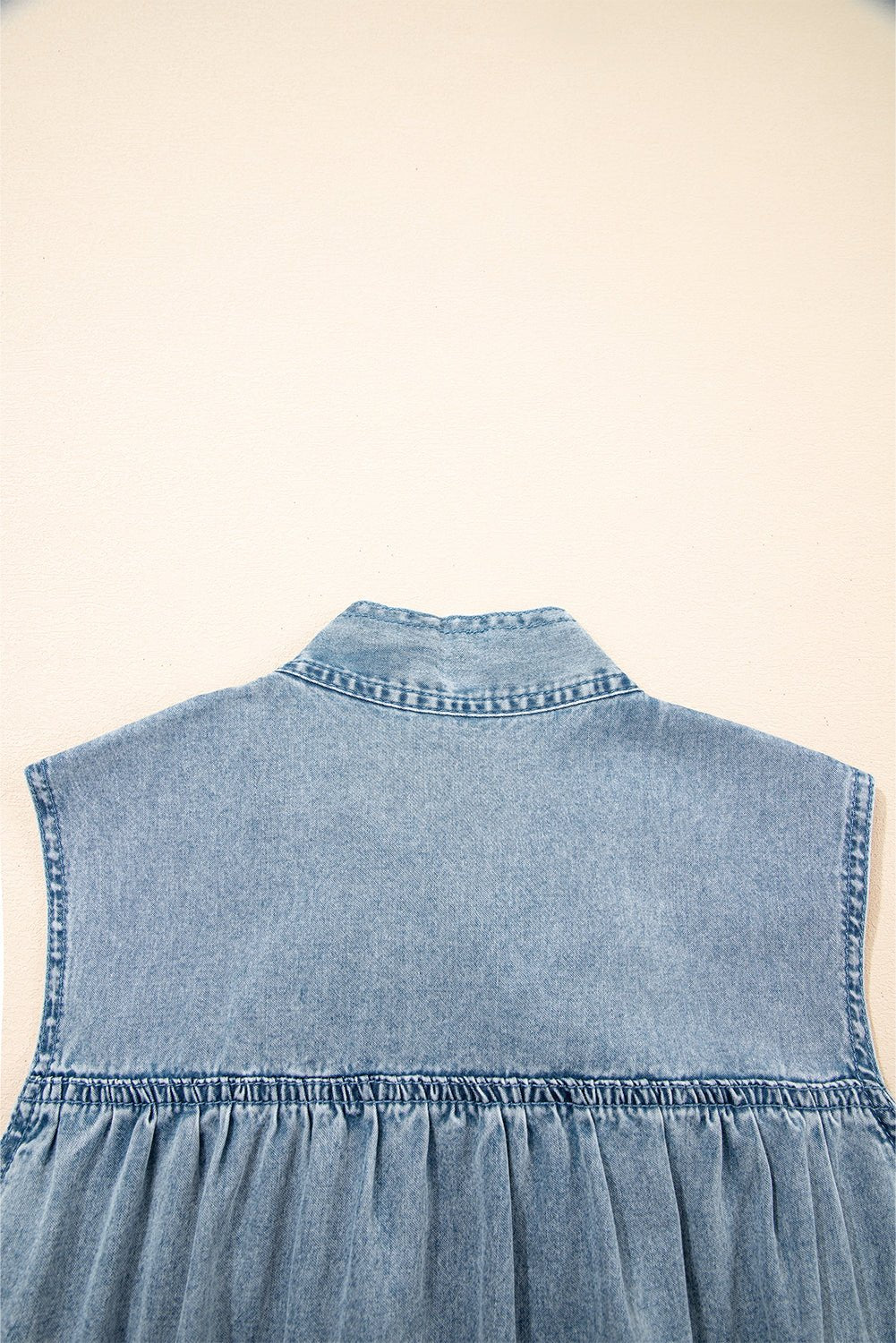 Clare Sleeveless Ruffled Chambray Dress