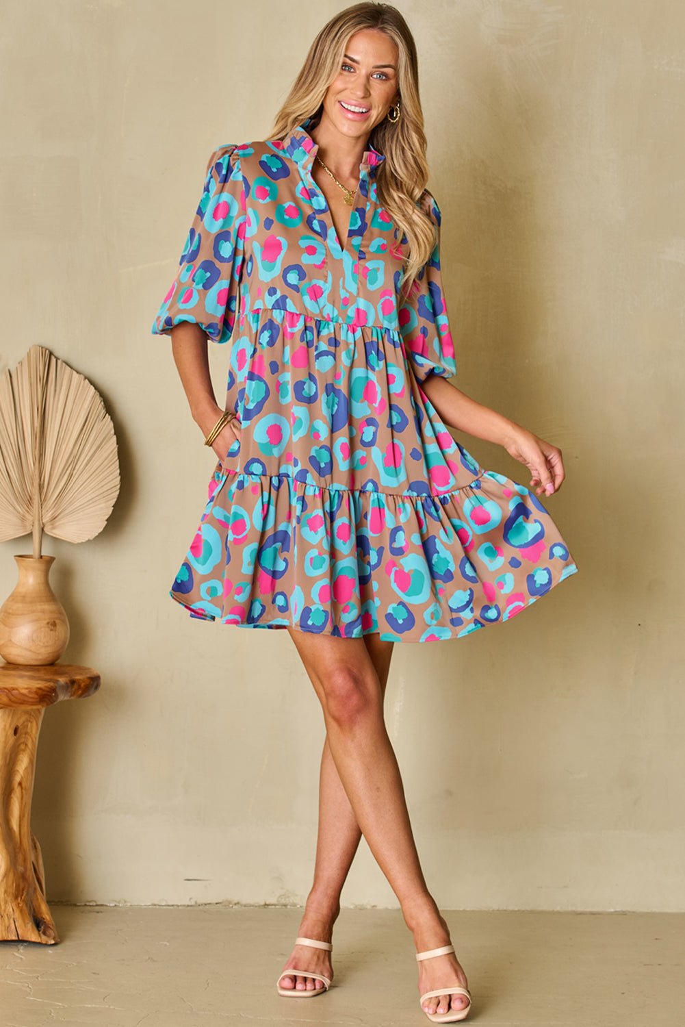 Emerie Sleeve Slit Ruffled Dress