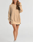 Solid Ribbed Trim Drop Shoulder Oversize Sweatshirt