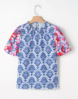 Julieta Floral Puff Sleeve Frilled Neck Blouse