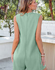 Solid Tie V-Neck Pintuck Sleeveless Romper