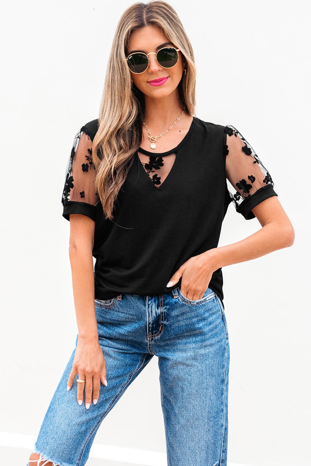 Valery Flora Lace Crew Neck Top