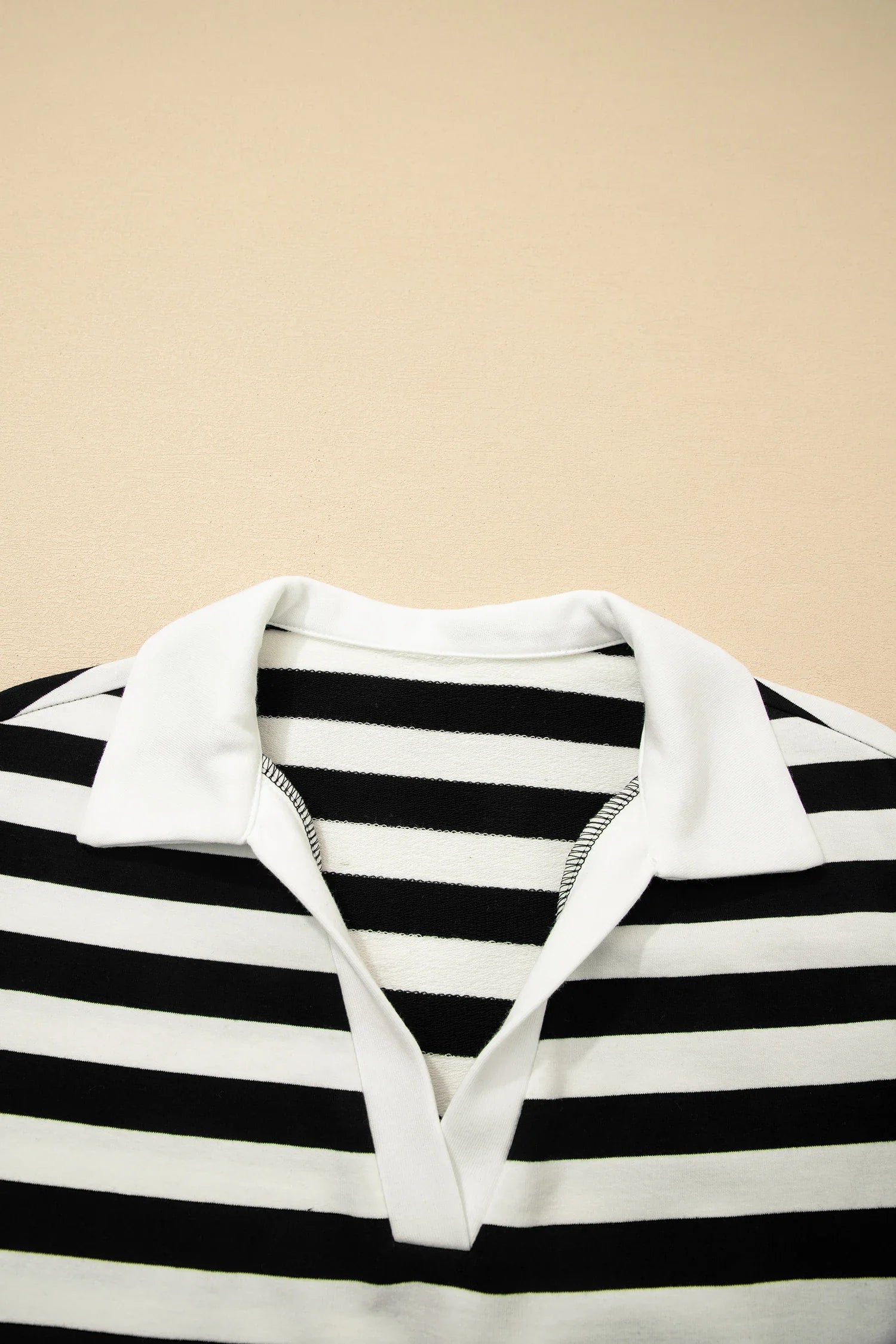 Stripe Collar V-Neck Ruffle Short Sleeve Blouse