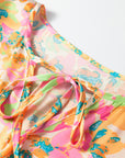 Flower Split V-Neck Short Sleeve Blouse