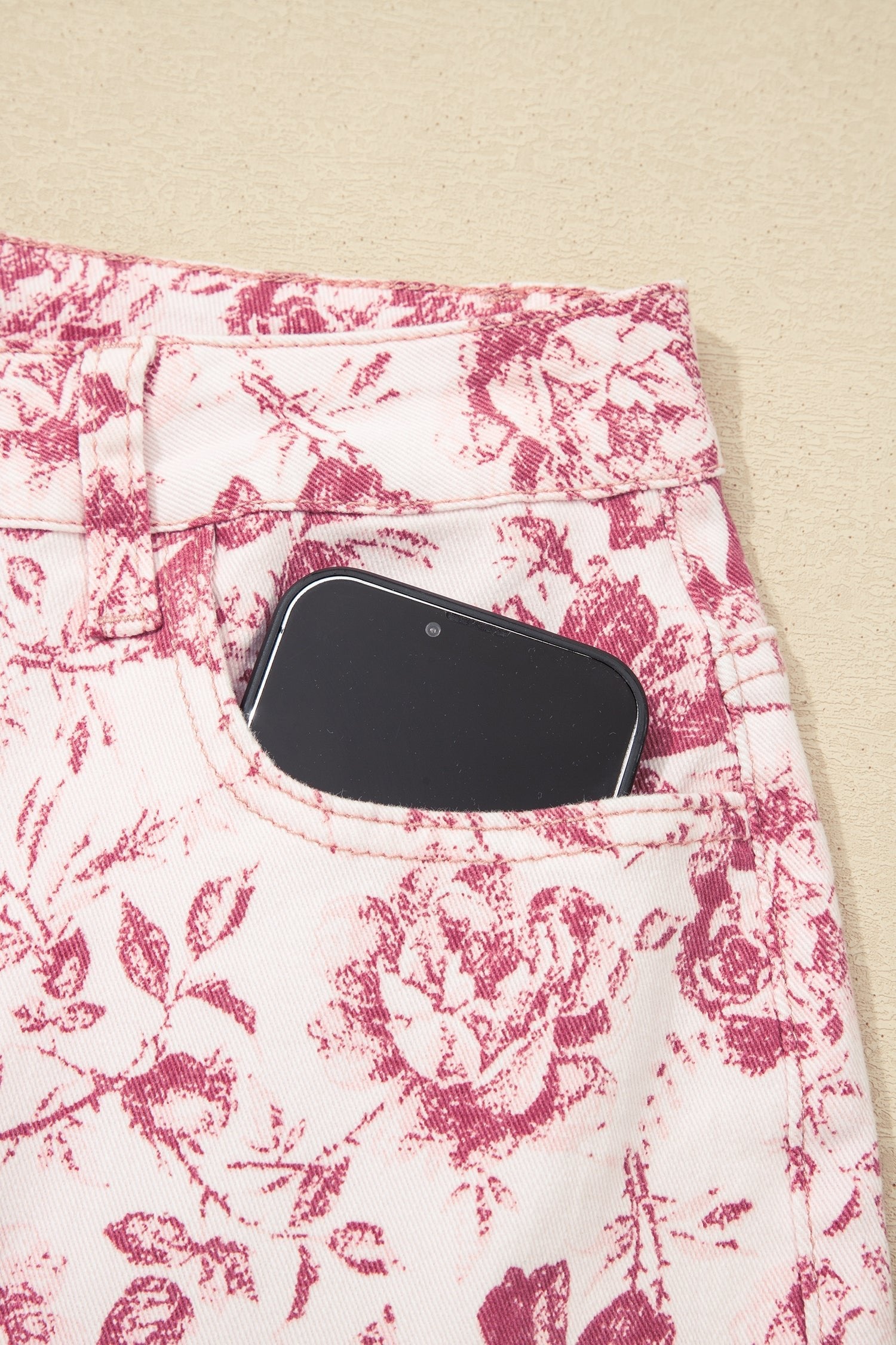 Floral Denim High Waist Pants
