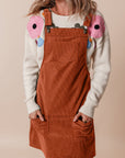 Solid Corduroy Front Pocket Sleeveless Overall Dress