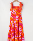 Abstract Knotted Shoulder High-Waist Maxi Dress
