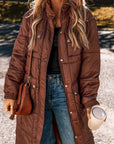 Solid Quilted Stand-Neck Zip-Up Buttoned  Puffer Coat