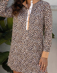 Leopard Stripe Collar Half Buttoned Flared Dress
