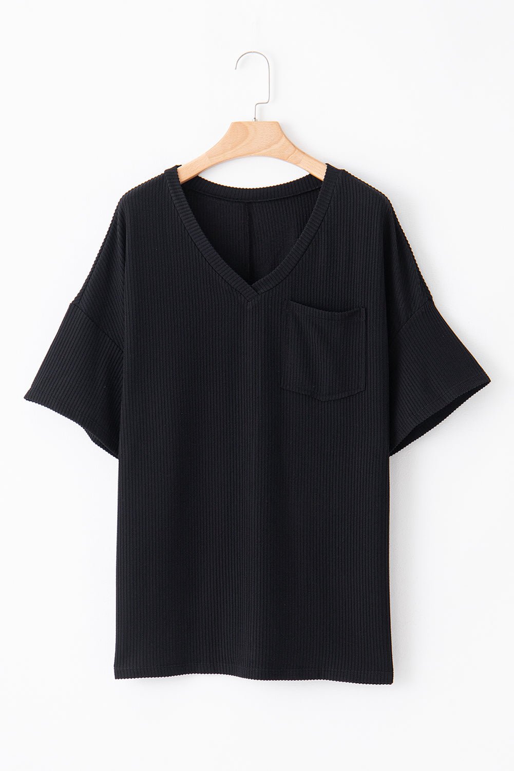Plus Size Solid Corded Knit V-Neck T-Shirt
