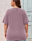 Plus Size Solid Corded Knit V-Neck T-Shirt