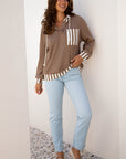 Stripe Patchwork Waffle Knit Buttoned Hoodie