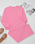 Stripe Drop Shoulder Top & Buttoned Pants Set