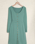 Solid Button-Up Scoop Neck Dress