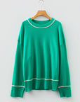 Colorblock Contrast Trim Drop Shoulder Baggy Sweater