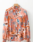 Floral Button-Up Shirred Cuff Shirt