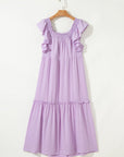 Ruffle Flutter Sleeve Square Neck Textured Maxi Dress