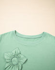Plus Size Floral Applique Mineral Wash Long Sleeve Top