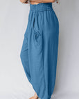 Smocked High Waist Drawstring Pocket Jogger Pants
