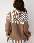 Stripe Patchwork Waffle Knit Buttoned Hoodie