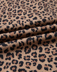 Leopard Ribbed Knit Contrast Half-Zip Hoodie