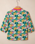 Floral Frilled V-Neck 3/4 Sleeve Blouse
