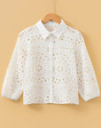 Eyelet Embroidered Puff Sleeve Cropped Shirt