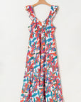Floral Boho Ruffle Strap V-Neck Maxi Dress