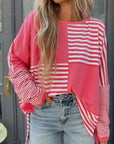 Stripe Patchwork Long Sleeve Tunic Top