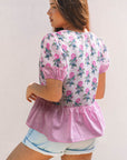 Theodora Patchwork Ruffle Hem Blouse