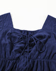 Plus Size Ruched Lace-Up Short Sleeve Midi Dress