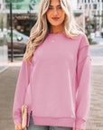 Ribbed Exposed Seam Drop Shoulder Pullover