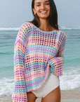 Stripe Open-Knit Beach Cover-Up Sweater