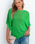 Pointelle Knit Scallop Edge Short Sleeve Top