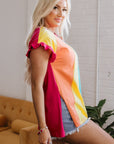 Stormi Color Block Ruffled Crew Neck Loose Fit Top