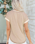 Stripe Half Buttoned Short Sleeve Top