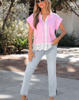 Floral Hollow Out Contrast Patchwork Shirt