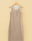 Stripe Tie V-Neck Sleeveless Midi Dress
