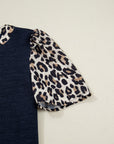 Leopard Patchwork Ribbed Short Sleeve Top