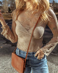 Lace Mesh Crochet Long Sleeve Blouse