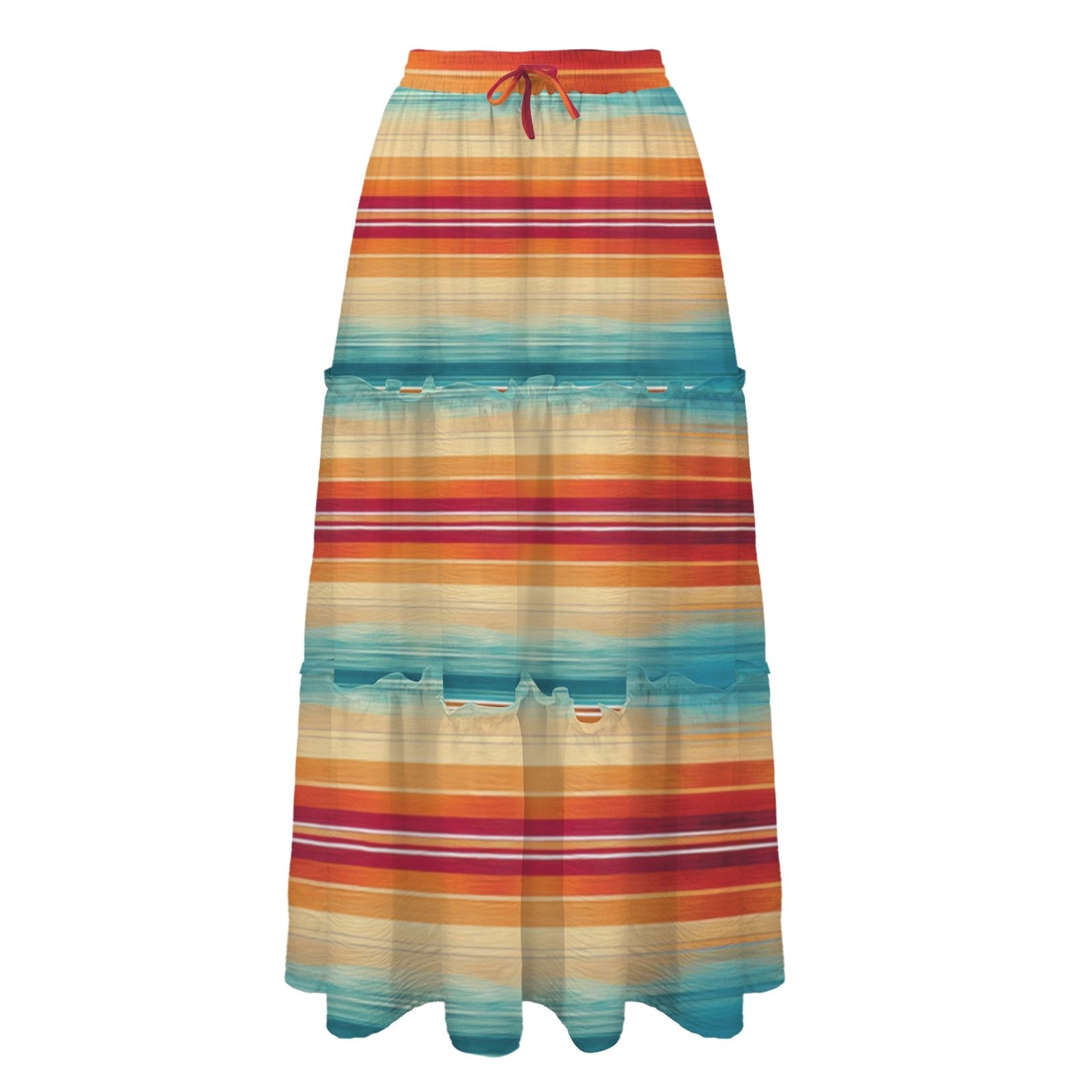 Baha Ranch Colores De Mexico Southwest Serape Tiered Prairie Maxi Skirt