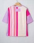 Flower Patch Stripe Colorblock Short Sleeve Top