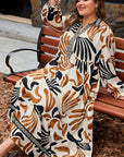 Plus Size Boho Abstract Long Sleeve Maxi Dress