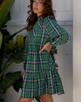 Plaid Frilled Collar Long Sleeve Mini Dress
