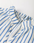 Stripe Knotted 3/4 Sleeve Notched Neck Mini Dress